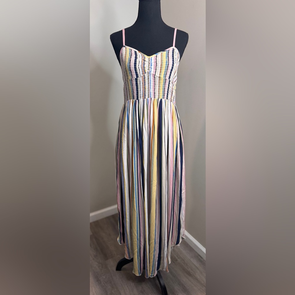 THML Striped Smocked Maxi Dress Boho‎ Cottagecore Coastal Summer Medium